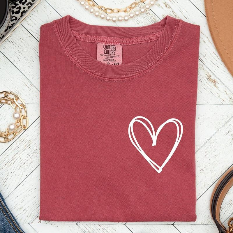 Double Heart Pocket Print, Comfort Colors Tshirt, Valentine's Day, Valentine's Day Comfort Colors Tshirt, Women's Graphic...