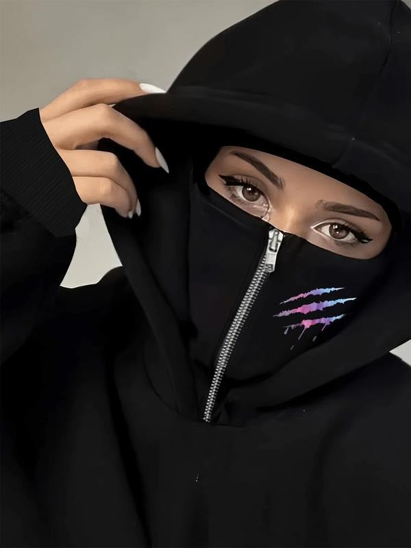 Double-Layer Hooded Sweatshirt with Pocket, Graphic Print, Casual Loose-Fitting Design, Comfortable Fashion for Fall &...