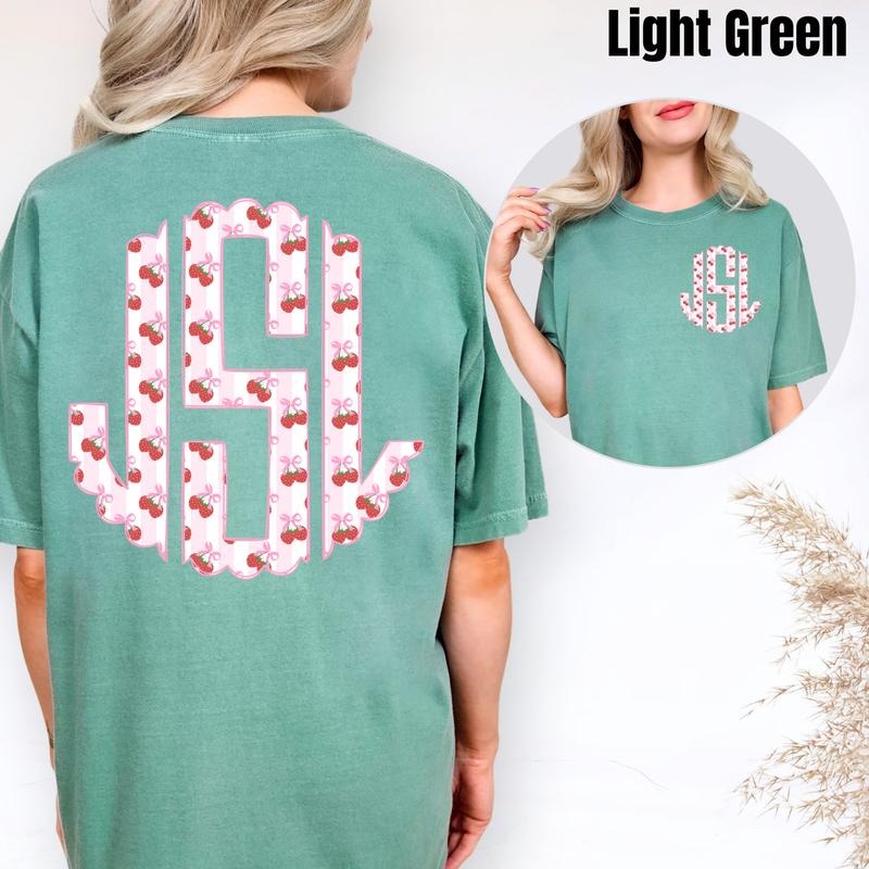 Double Strawberry Stripe Monogram Comfort Colors T-Shirt 'NLB' Hoodie, Sweatshirt | HypeCrazeTee.com