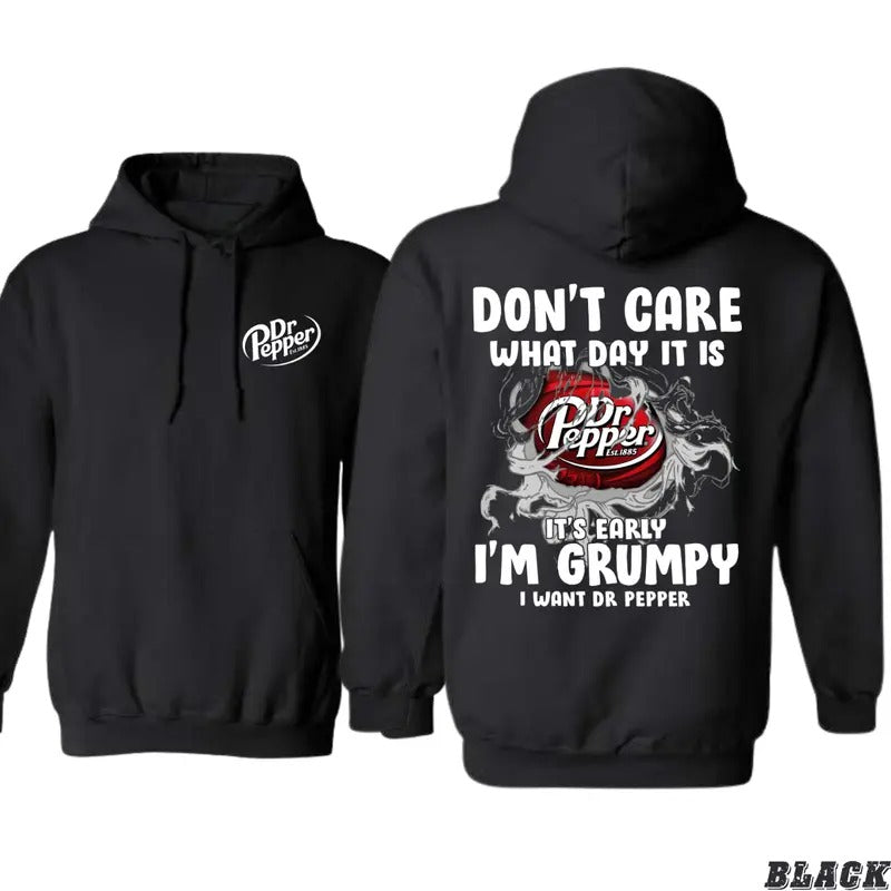 Dr. Pepper Hoodie - Men's Graphic Sweater with Grumpy Morning Quote and Iconic Logo - tiktok shop, Sweatshirts, Tops T-Shirts