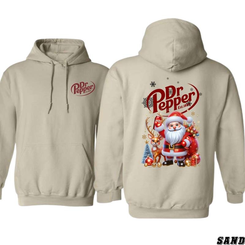 Dr Pepper Christmas Hoodie - Festive Santa and Reindeer Design for Men, Unisex Sweatshirt for Cozy Christmas Cheer -...