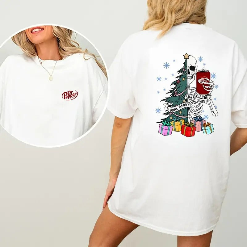 Dr Pepper Skeleton Christmas 2 Sided  T-shirt, Christmas Shirt, Dr Pepper Xmas Gifts For Men and Women, Full Color, Full...