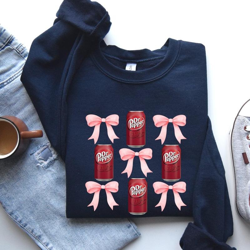 Dr Pepper, Soft Drink, Coquette, Preppy, Soda, Pop, Bows Sweatshirt, Women's, Crew Neck, Crewneck, Fabric Womenswear...