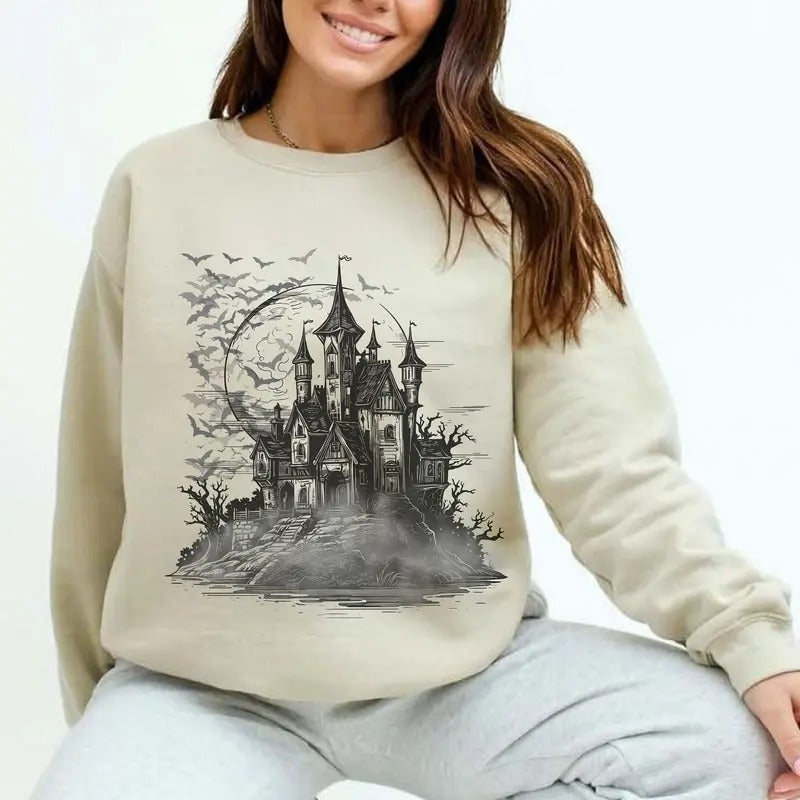 Dracula'S Castle Transylvania Vampire Bat Shirt Halloween Scary Movie Book Lovers Classic Horror Womenswear Soft Long Sleeves Fabric T-Shirts, Hoodie, Sweatshirt