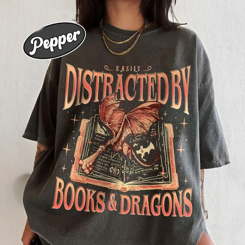 Dragon Book  Shirt, Bookworm Book Dragon tshirt, Easily Distracted By Dragons And Books Shirts,Dragon Rider Fan Merch ,...