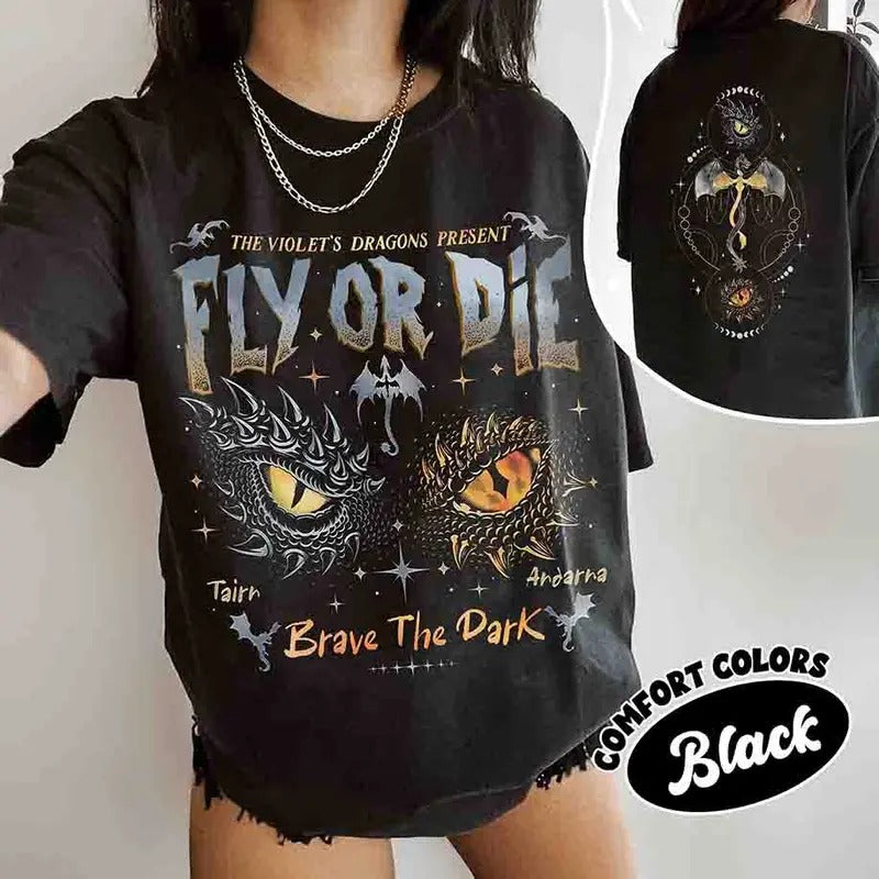 Dragon Rider Comfort Colors Shirt, Onyx Storm Brave The Dark Shirt, Fly Or Die Fourth Wing Series Tee, Gift For Dragon...