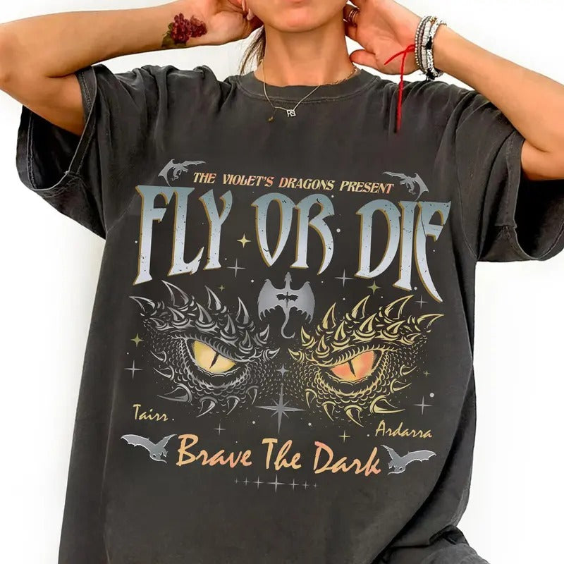 Dragon Rider Shirt- Onyx Storm Brave the Dark for Shirts, Fly or Die Fourth Wing Series Shirt- Perfect Gift for Dragon Book Loversstyle{n002}2