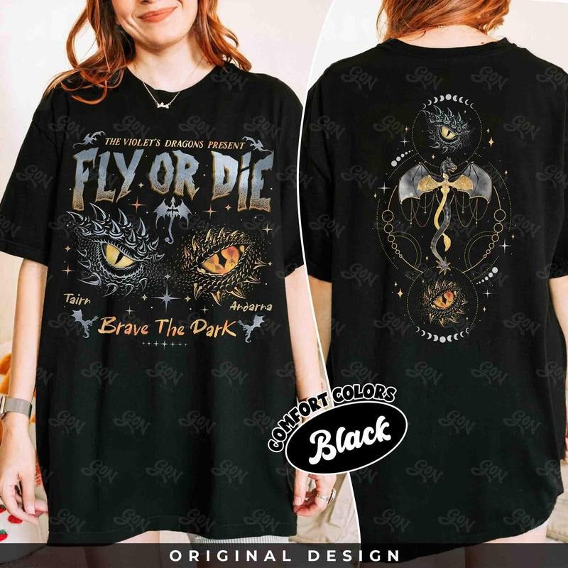 Dragon Rider Shirt, Onyx Storm Brave The Dark Shirt, Fly Or Die Fourth Wing Series Tee, Gift For Dragon Books Lover...