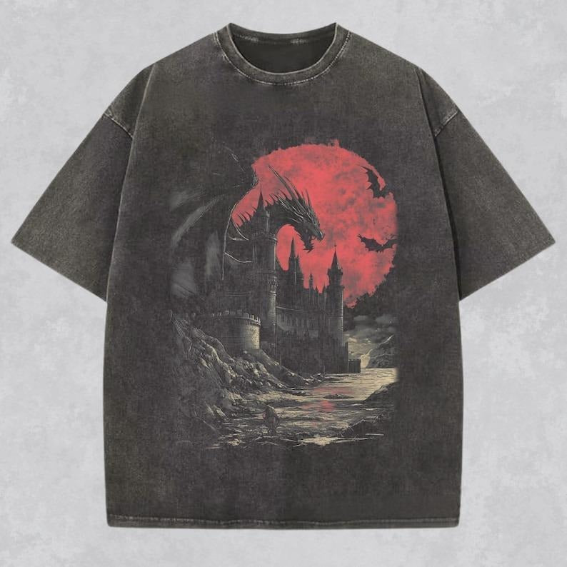 Dragon Shirt Medieval Graphic Tee Comfort Gift for Him or Her Dark Fantasy Tshirt Gothic Clothing Grunge Wear Bookish...