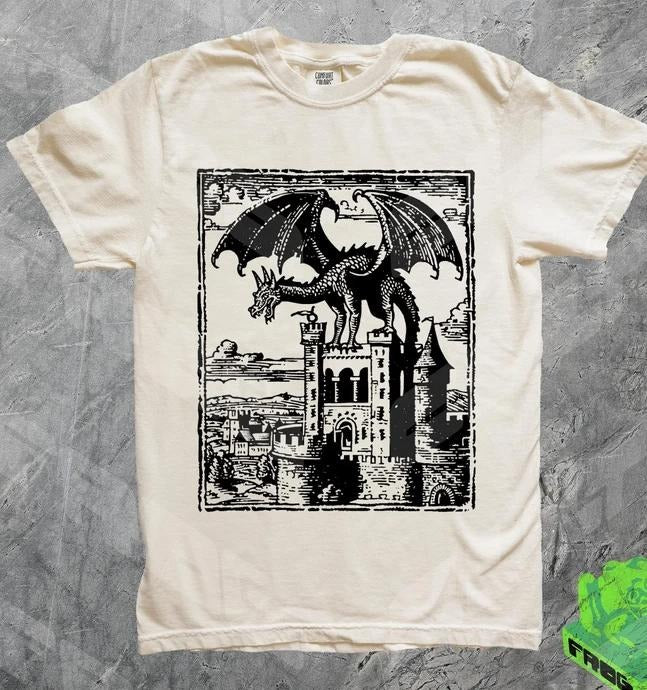 Dragon Vintage Dark Art Graphic Shirt, 90s Tattoo, Retro Medieval Y2k Tshirt, Dreamy Abstract Art, Dragon Lovers Gift...