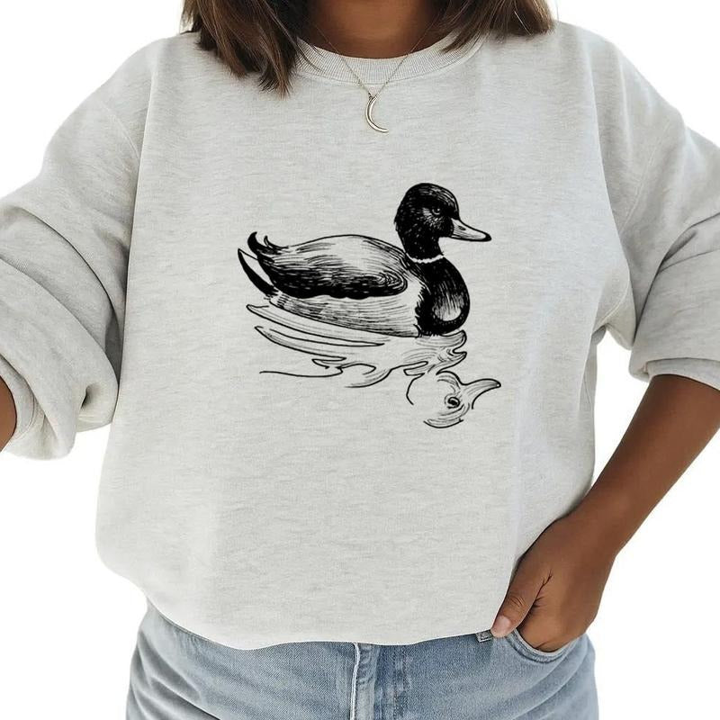 Drawing of a Mallard duck reflecting itself in water Unisex Sweatshirt Hoodie Tshirt , for hunters, Hunting Season...