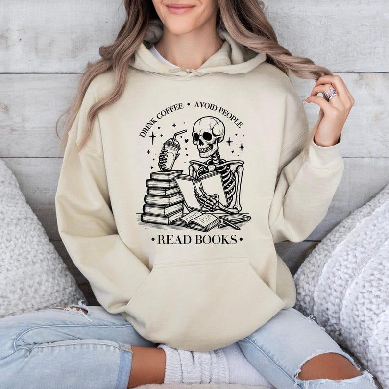 Drink Coffee, Avoid People, Read Books Sublimation Sweatshirt | Bookish Apparel, Introverted Reader, Read More Books...