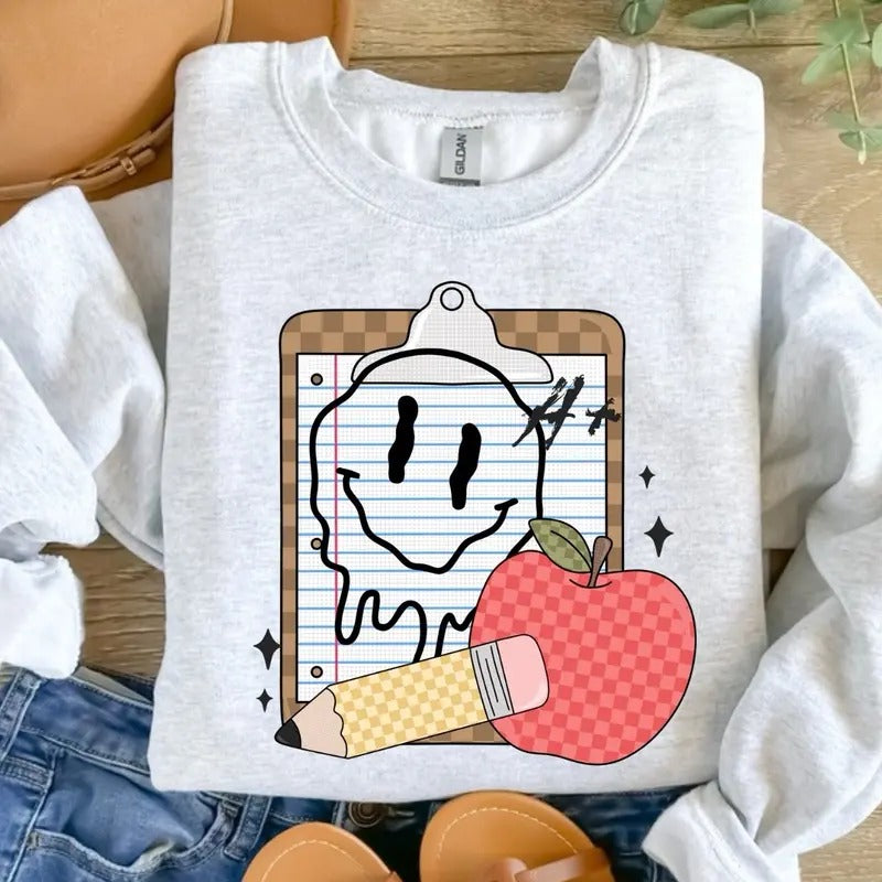 Drippy Smiley Clipboard Ash Grey Teacher T-Shirts, Hoodie, Sweatshirt