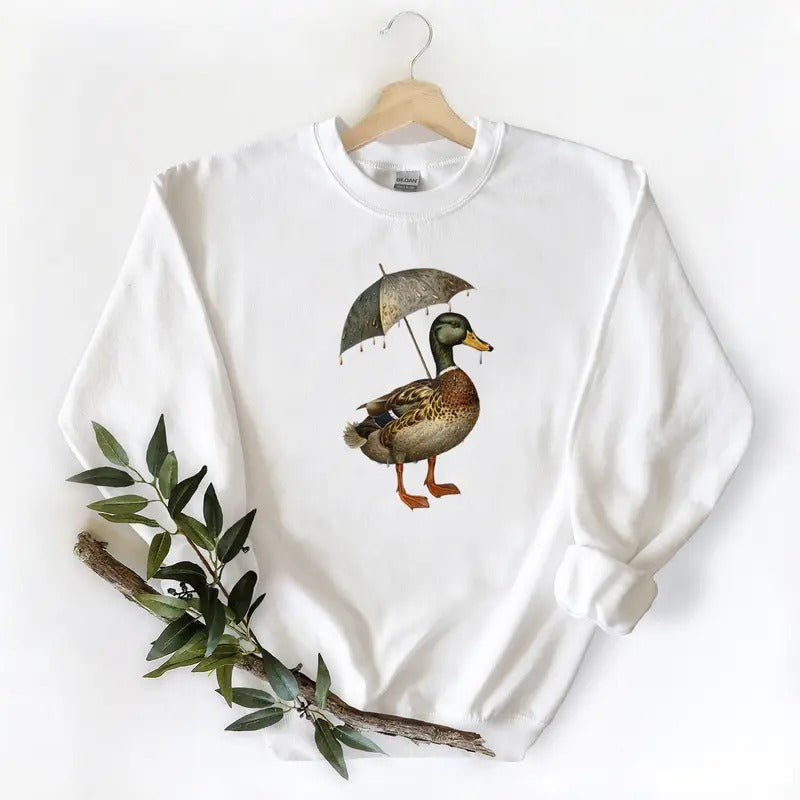 Duck Under Umbrella Retro Mallard Duck Box Duck Lovers Cotton T-Shirts, Hoodie, Sweatshirt