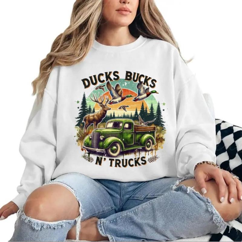 Ducks Bucks & Trucks Sweatshirt Hunting Duck Deer Hunt Retro T-Shirt Hoodie Hunting Season 2025 Unisex | HypeCrazeTee.com