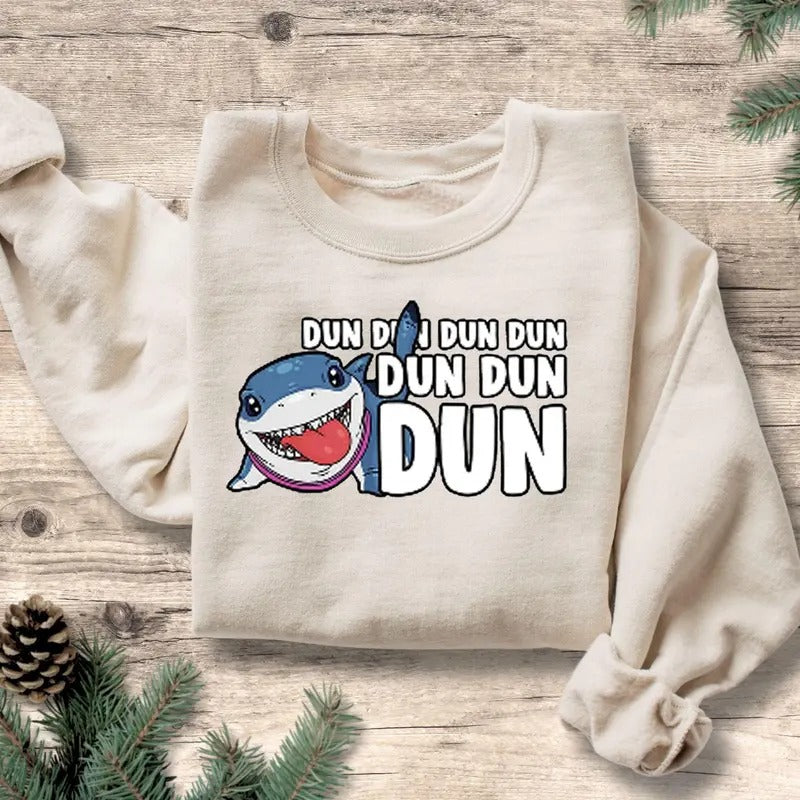 Dun Dun Dun Shark Sweatshirt - Womenswear Pullover Fabric T-Shirts, Hoodie | HypeCrazeTee.com