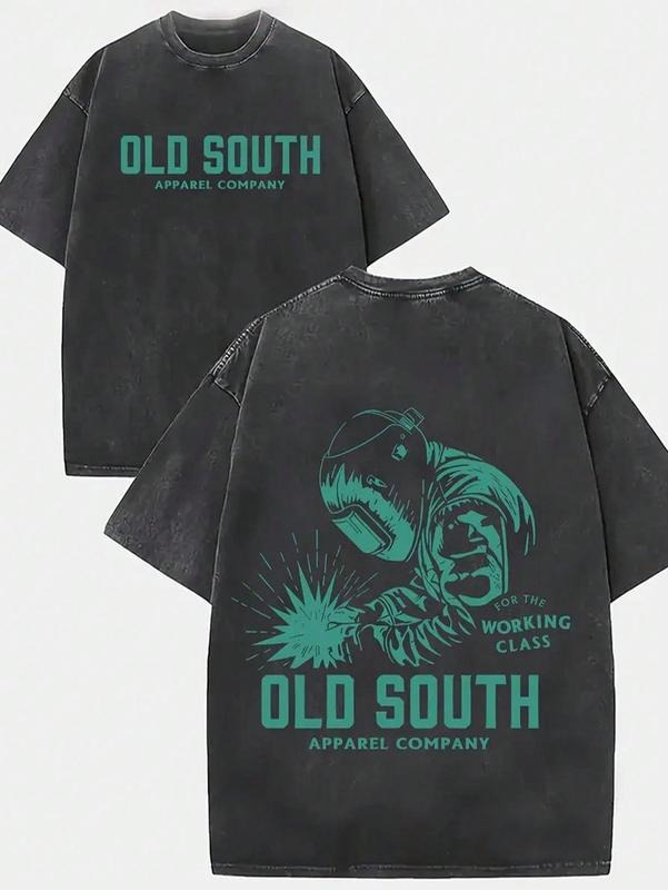 "Durable Structure" Men's Old South Welding Master Retro Pattern T-Shirt 100% Cotton, Double-Sided Printed Flowers, Round...