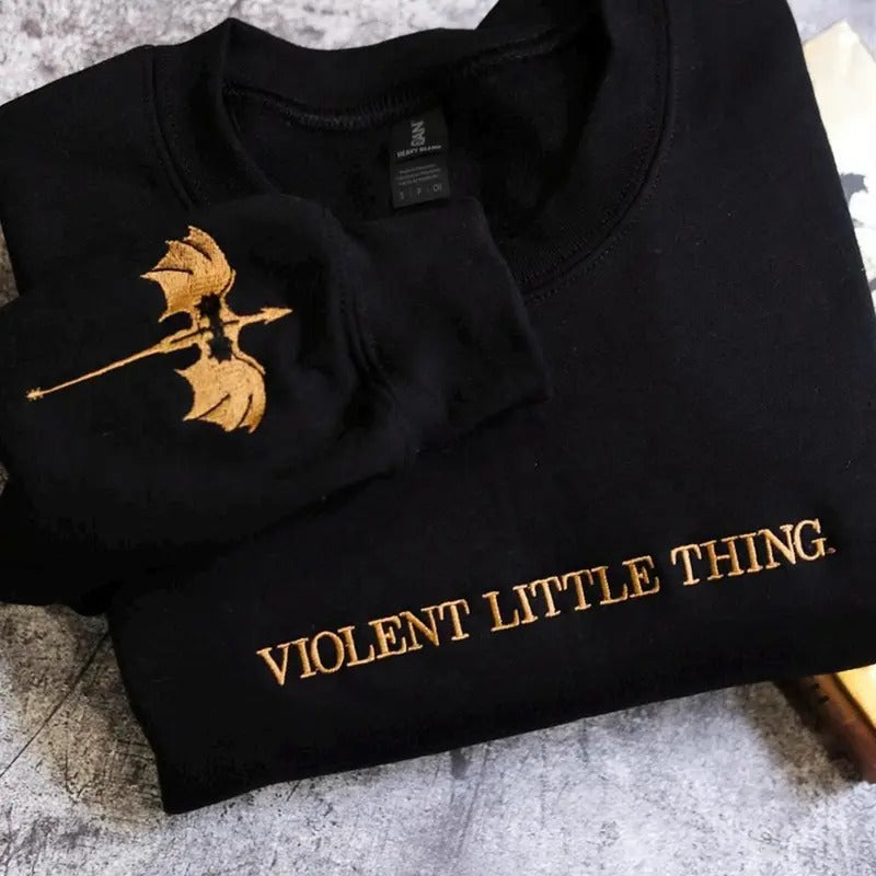 EMBROIDERED Violent Little Thing Sweatshirt, Fourth Wing - Basgiath War College - Dark Academia, Xaden Riorson Sweater,...