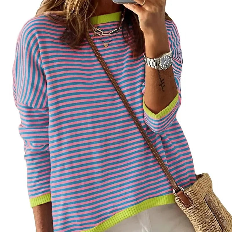 ETCYY Sweaters for Women Casual Long Sleeve Crewneck Striped Shirts High Low Pullover Tops Knit Cardigan Knit Top Cotton...