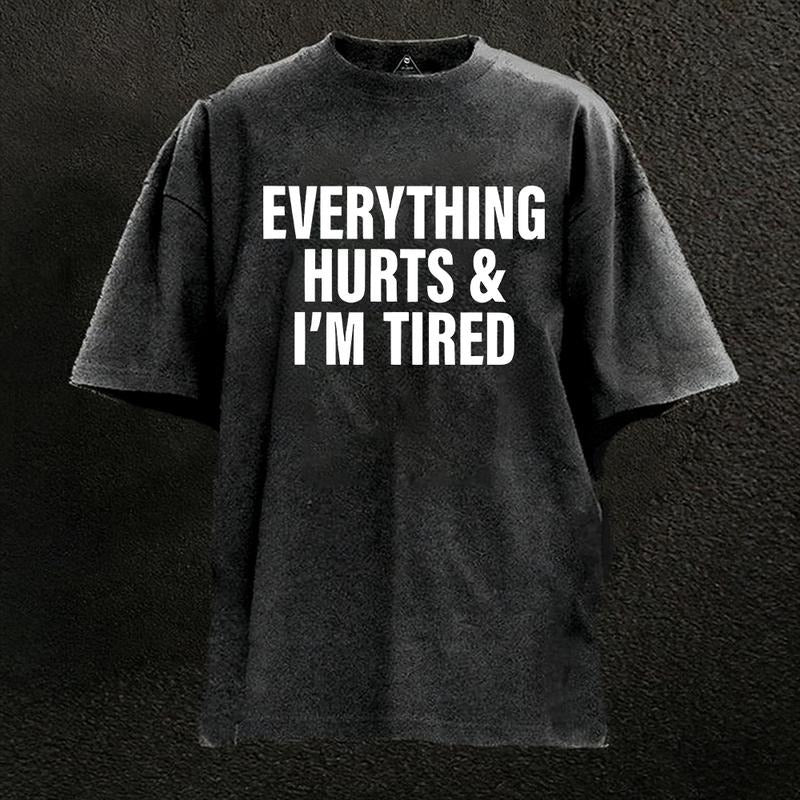 EVERYTHING HURTS AND I'M TIRED  Washed Graphic Tees Funny Japanese Cartoon Distressed Shirt 90s Vintage Streetwear Unisex...