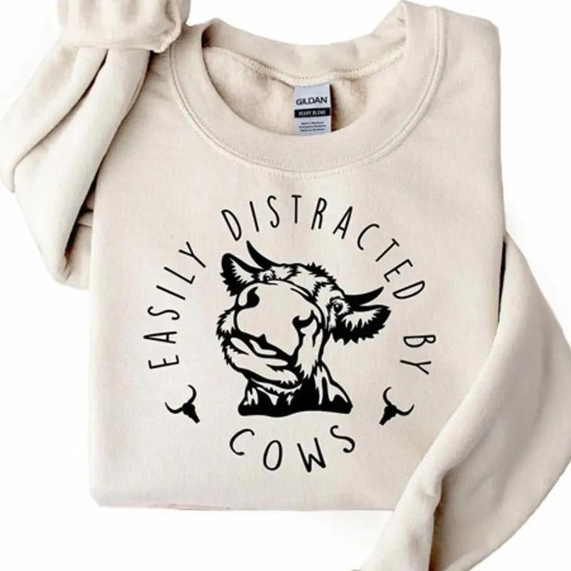 Easily Distracted By Cows Crewneck Sweatshirt, Hoodie, T-shirt | HypeCrazeTee.com