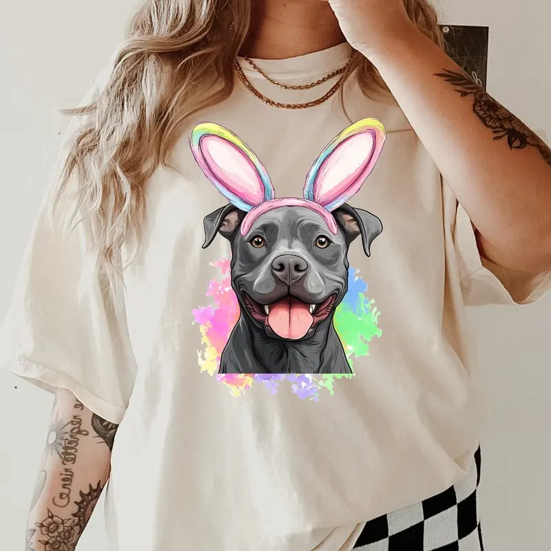 Easter Blue Grey Pitbull Shirt ~ Unisex Apparel Relaxed Fit Printed In The USA Clothing Womenswear Casual Comfort Cotton...