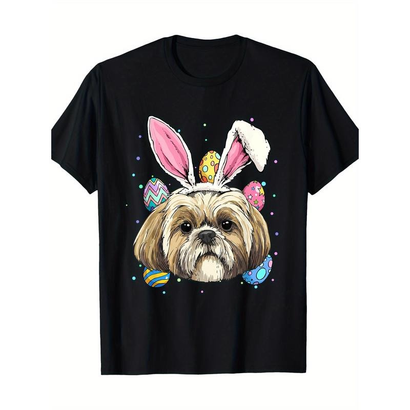 Easter Bunny & Dog Face 100% Cotton Short Sleeve Crew Neck Casual Summer Made USA T-Shirts, Hoodie, Sweatshirt