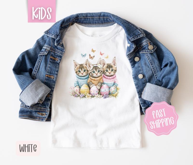 Easter Cats Shirt, Children's Easter Tee, Cute Cat Shirt Hoodie, Sweatshirt | HypeCrazeTee.com