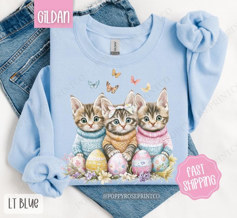 Easter Cats Sweatshirt, Cute Cat Lover Sweater, Trendy Cat Crewneck T-Shirts, Hoodie | HypeCrazeTee.com