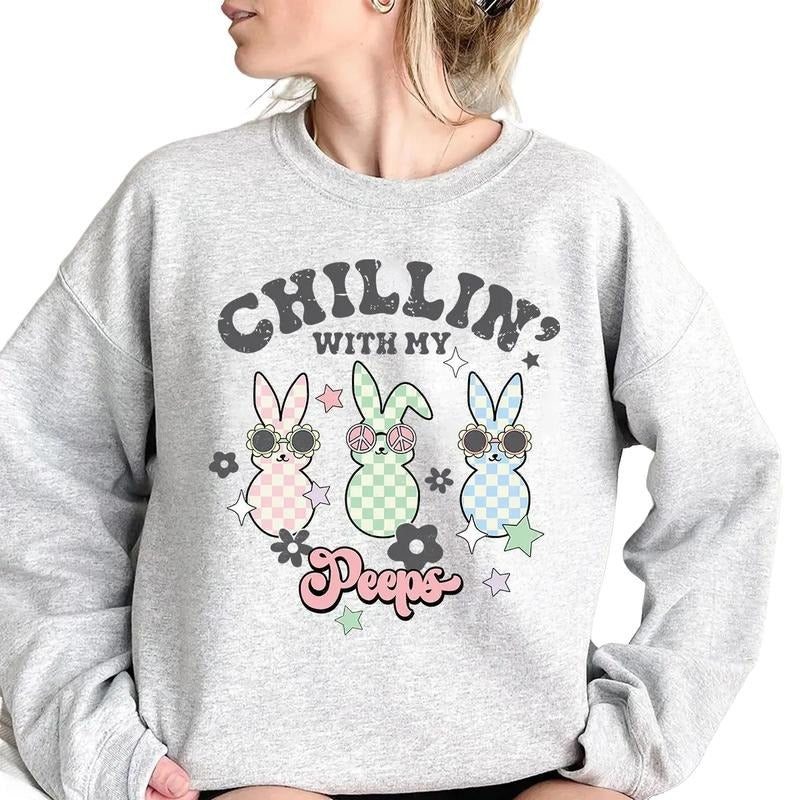 Easter Chillin' With My Peeps Sweatshirt, Hoodie, T-shirt, Easter Shirt, Cute Easter Gifts, Peeps Shirt | HypeCrazeTee.com