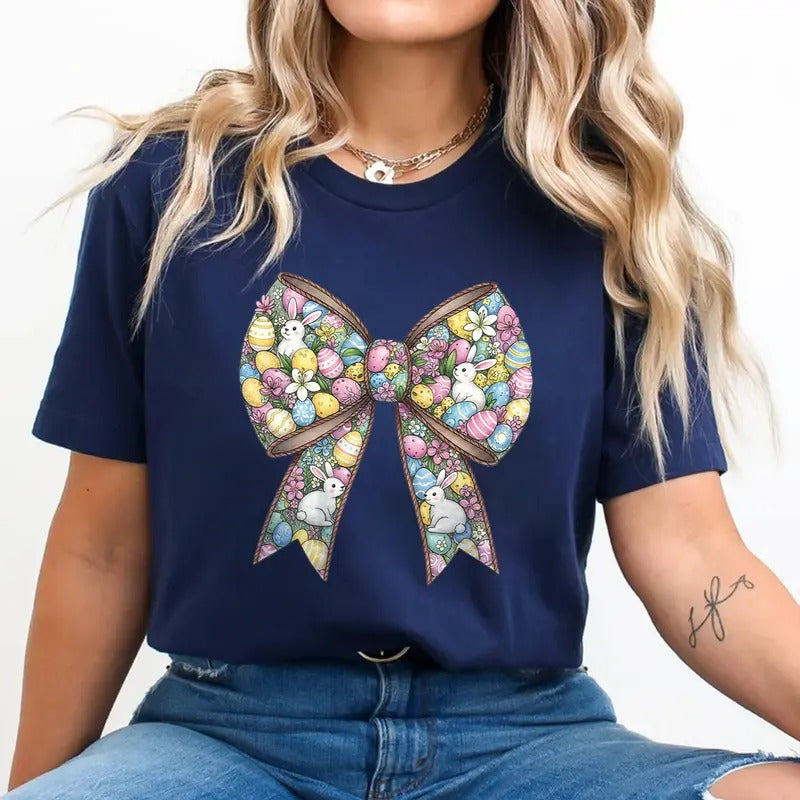 Easter Coquette Bow Shirt - Cute Bunny & Egg Design - Spring Celebration Tee for Easter Hoodie, Sweatshirt | HypeCrazeTee.com