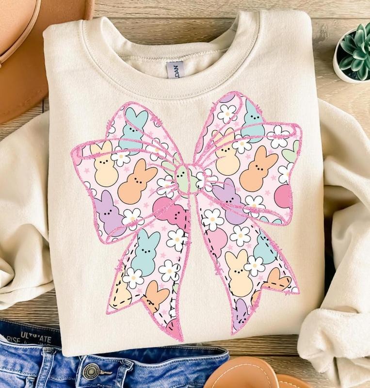 Easter Coquette Bow Sweatshirt Cute Coquette Peeps Happy Easter Spring Glitter Bow Gift T-Shirts, Hoodie | HypeCrazeTee.com