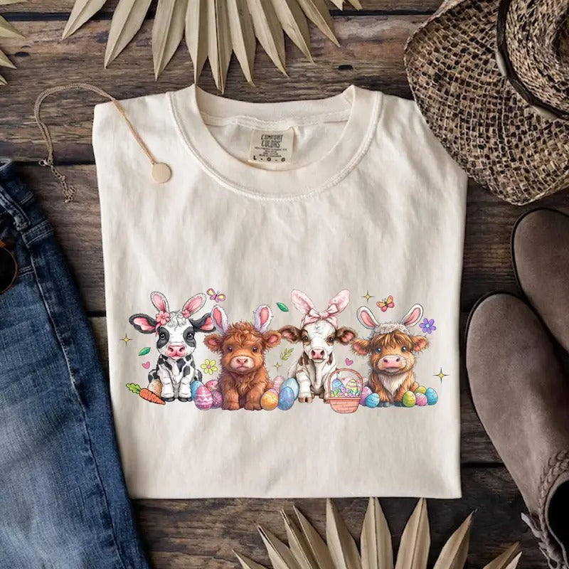 Easter Day Cow T-Shirt, Cute Cow Shirt, Bunny Cow Shirt, Easter Cow Shirt, Easter Day Heifer Shirt Hoodie, Sweatshirt