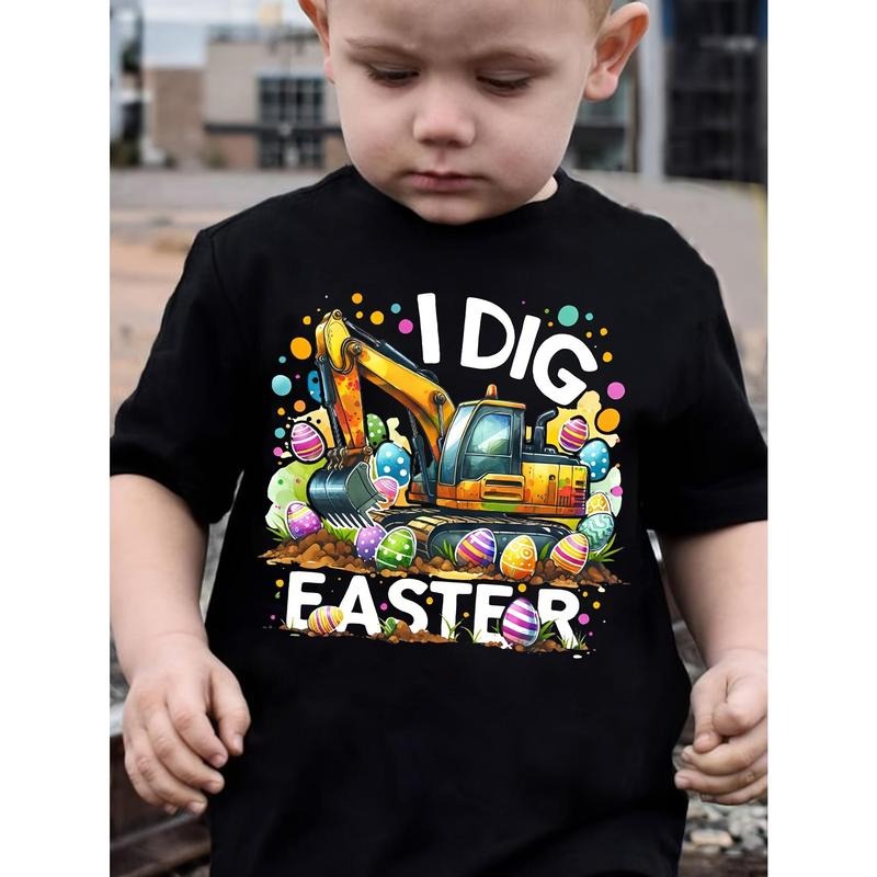 Easter Egg Festival  Summer Fashion Short Sleeve T-Shirt for Boys with 'I Dig Easter' Excavator Print Hoodie, Sweatshirt
