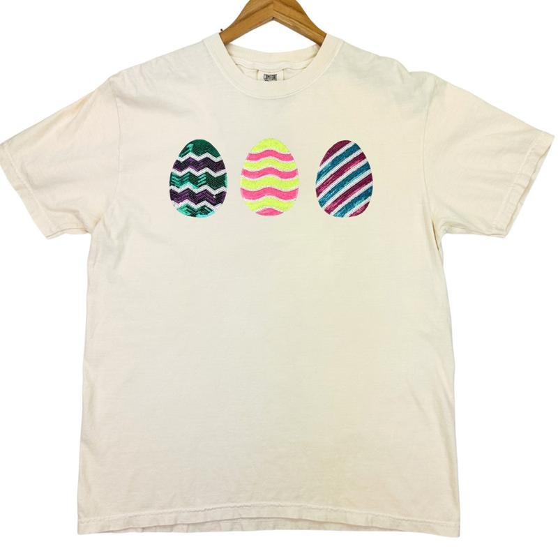 Easter Egg Triple Sequin Patch Comfort Colors T-Shirt Hoodie, Sweatshirt | HypeCrazeTee.com