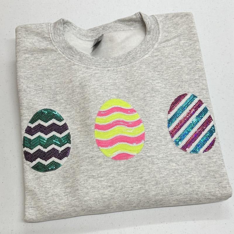 Easter Egg Triple Sequin Patch Sweatshirt T-Shirts, Hoodie | HypeCrazeTee.com