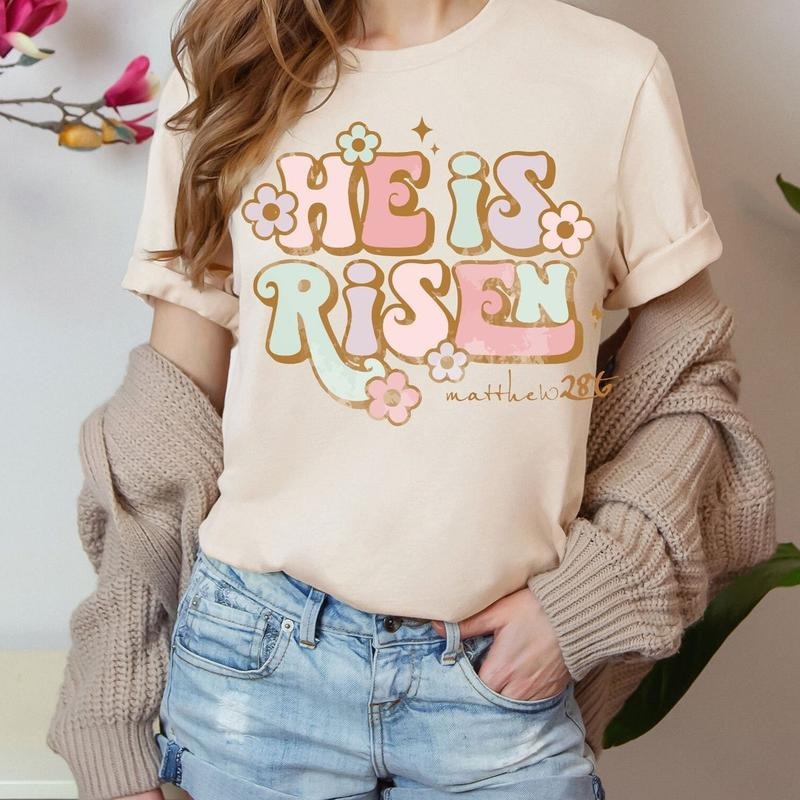 Easter He Is Risen Shirt, Jesus Tee, Religious Easter Shirt, Church Easter Tee For Women, Graphic Easter Tee Shirt...
