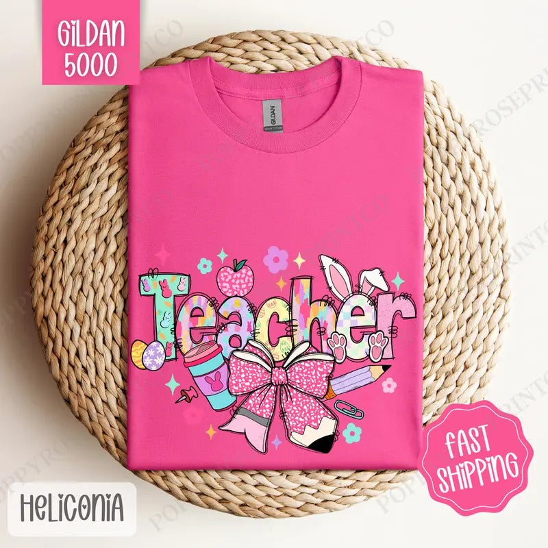 Easter Teacher Shirt Gildan, Cute Holiday Teacher Tee, Trendy Easter Women's Tshirt Plus Sizes, Gift for Teacher Hoodie,...