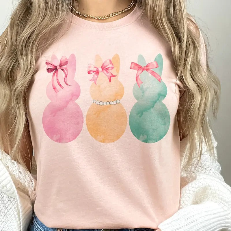 Easter Tshirt Peep Tee Watercolor Easter peep T-Shirt Peeps and Bows Top Womens Easter Bunny Tee Girly Easter Peep...