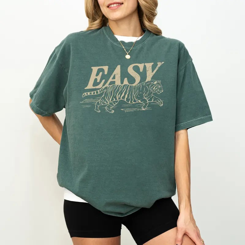 Easy Tiger Shirt Comfort Colors Retro Easy Tiger Vintage Tiger Printed Y2k Tiger Festival Shirt Inspired Shirt Mama Casual Womenswear Tops Relaxed Fit Chic T-Shirts, Hoodie, Sweatshirt