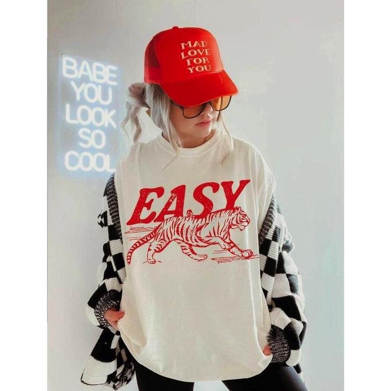 Easy Tiger Tee Vintage Inspired Shirt Trendy Tiger T Shirt Retro Festival Clothing Oversized Tee Boho Hippie Clothes...