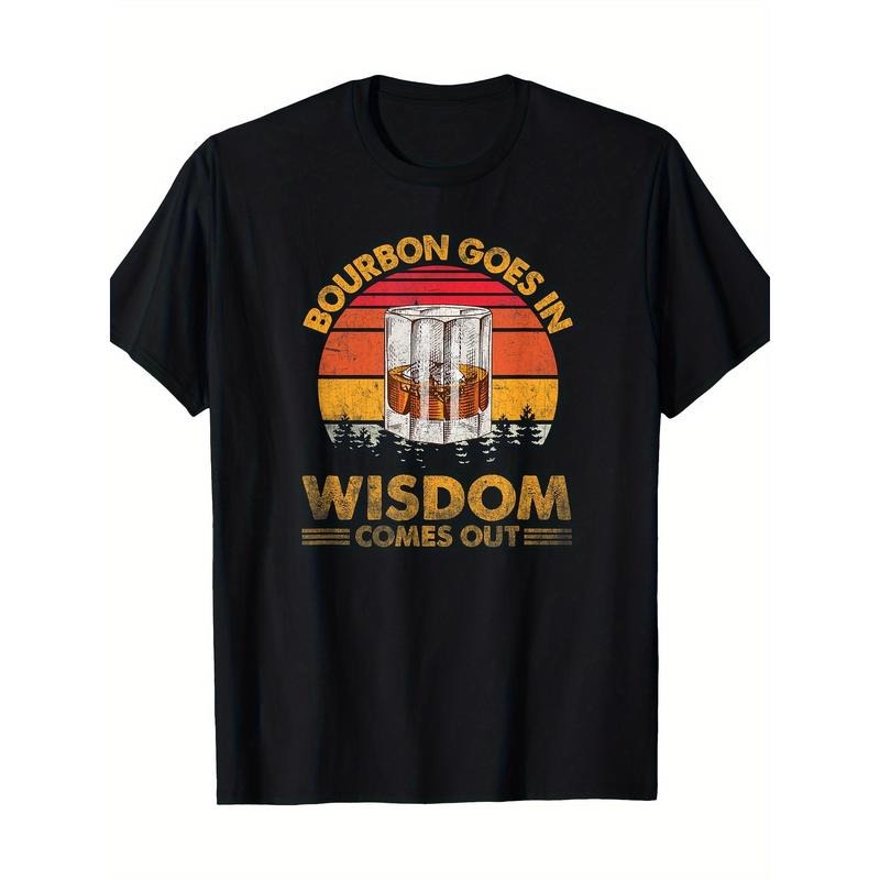 Easygoing Elegance, Bourbon Wisdom" Men's Cotton T-Shirt - 100% Pure, Short Sleeve, Crew Neck, Casual Fit with Geometric...