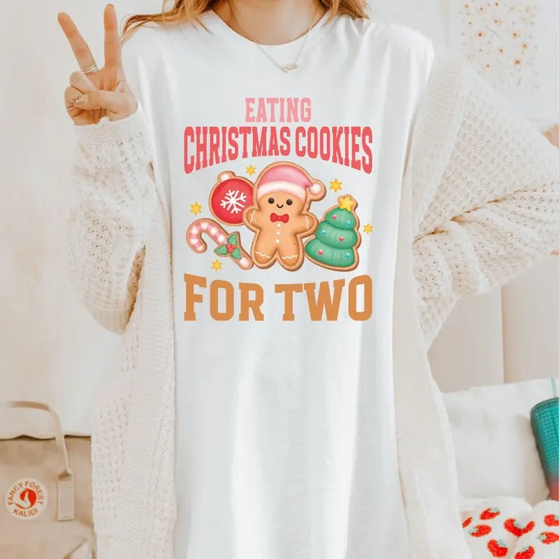Eating Cookies for Two Christmas Pregnancy Announcement Shirt XMas Maternity Tee Holiday Gender Reveal Outfit New Mom...