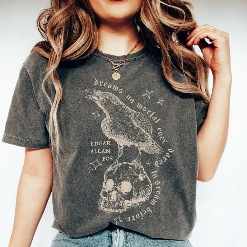 Edgar Allan Poe Raven Shirt Poet Shirt Dark Academia Shirt Dead Poets Society Literary Shirt Bookworm Shirt Halloween...
