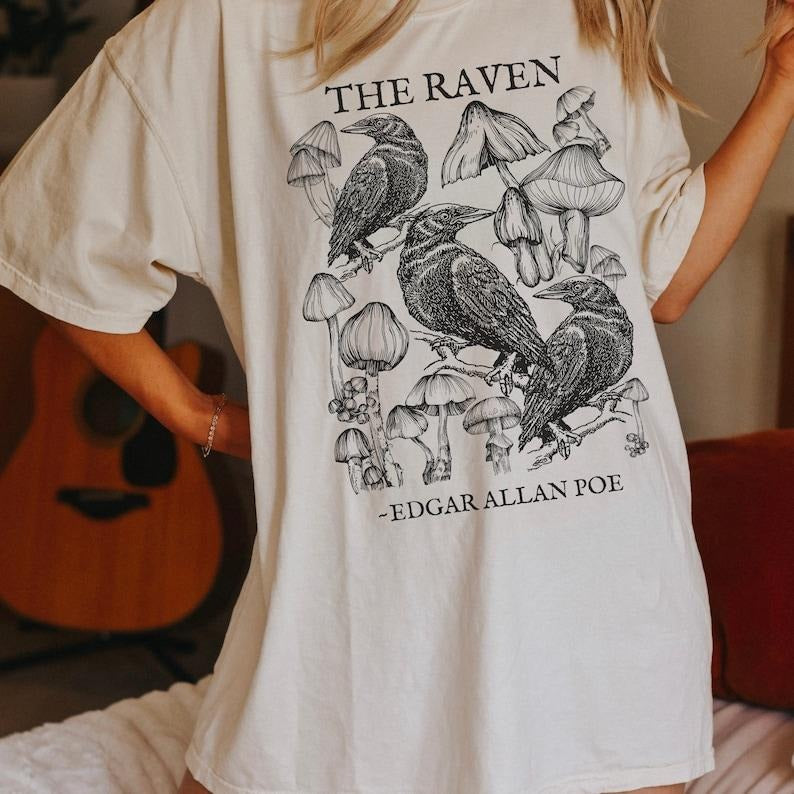 Edgar Allan Poe Raven Shirt Poet Shirt Dark Cottagecore Dark Academia Shirt Mushroom Shirt Cottagecore Shirt  Morel Shirt...