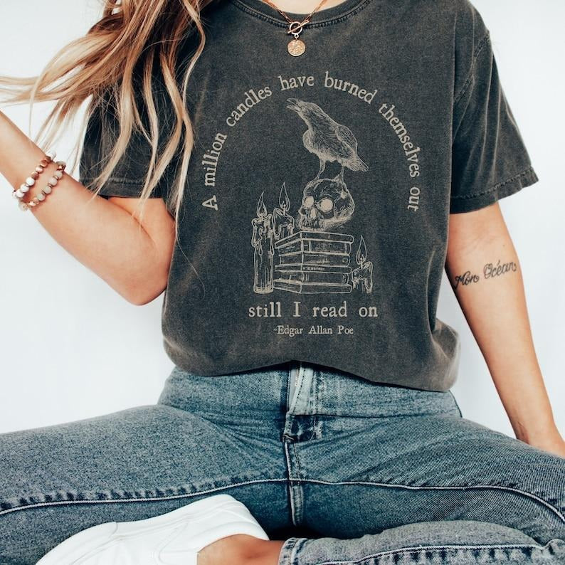 Edgar Allan Poe Skull Shirt Poet Shirt Bookish Shirt Dark Academia Shirt Dark Cottagecore Poe T Shirt  Raven Shirt Goth...