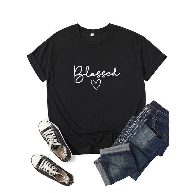Elegant T - Shirt with 'Blessed' Message and Heart Symbol - A Timeless Piece Hoodie, Sweatshirt | HypeCrazeTee.com