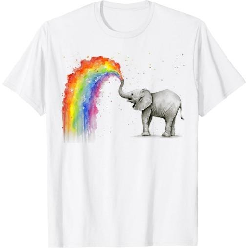 Elephant Spraying Rainbow T-shirt Baby Elephant Watercolor T-Shirt Made in USA Hoodie, Sweatshirt | HypeCrazeTee.com