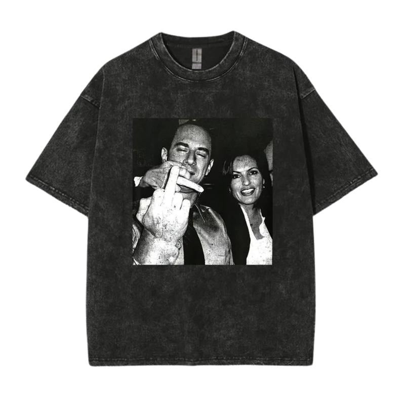 Elliot Stabler And Olivia Benson Middle Finger Oversize T-Shirt, Vintage 90s Movie Heavy Weight Tee, Law And Order Tees,...