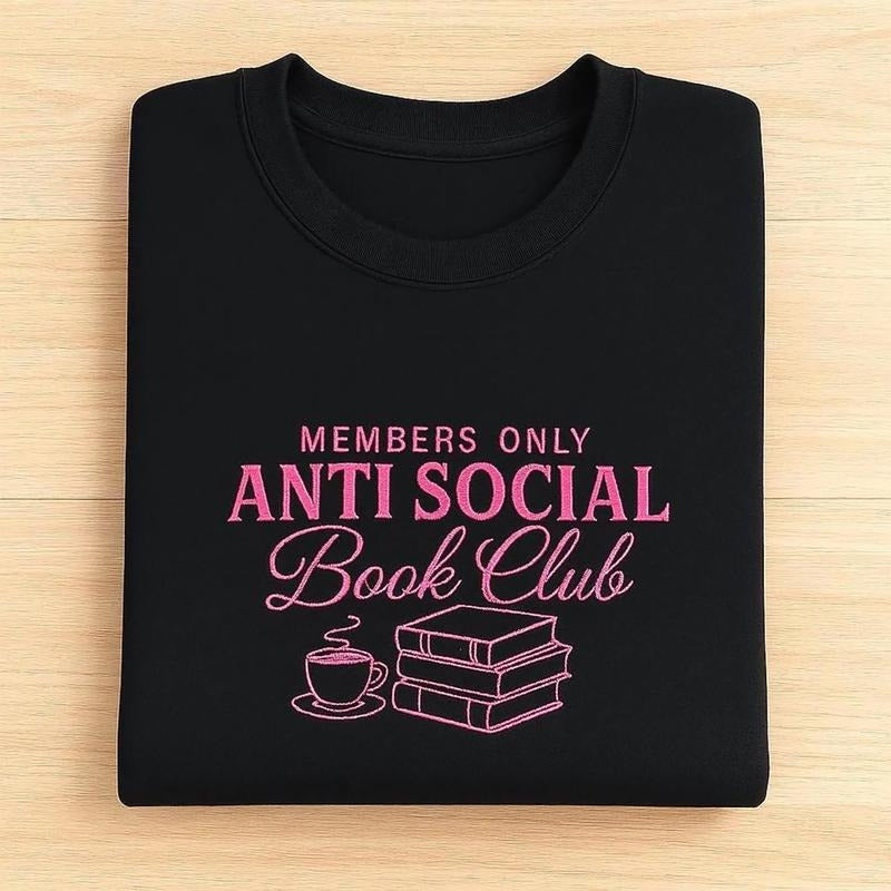Embroidered Anti Social Book Club Sweatshirt, Embroidered Book Club Sweater, Embroidered Bookish T-Shirt, Gift For Book...
